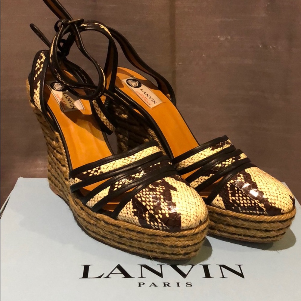 New LANVIN PARIS snake skin wedge espadrilles sz40